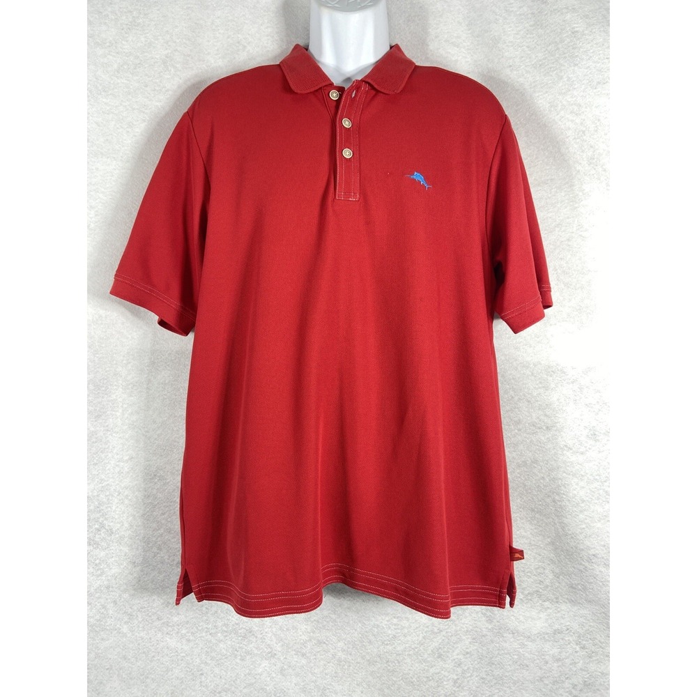 Tommy Bahama Polo Shirt Mens Large‎ Red Supima Cotton Short Sleeve Golf